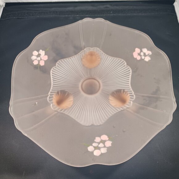 Vintage Depression Glass Footed Bowl Pink Frosted Hand Painted - Picture 1 of 8